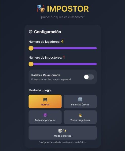 Captura de la app Impostor